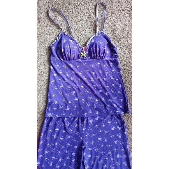 Jenni Women's 2-Piece Pajama Set Size Medium Purple Green Heart Print Tank Capri - Picture 2 of 6